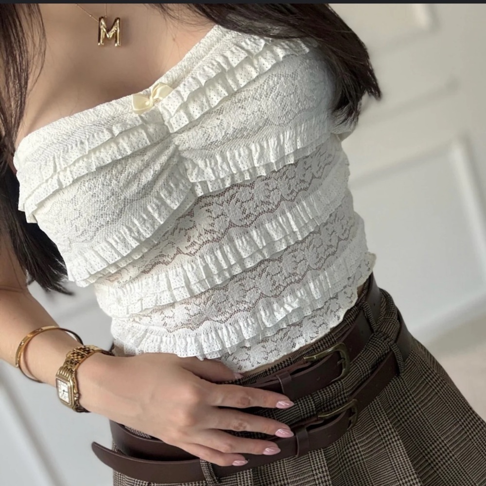 White Cream Smocked Ruffle Tier Tube Top Y2K Coquette Boho Date Night Bandeau - Picture 2 of 5